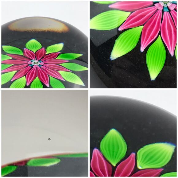 Perthshire PP54 1983 Lampwork Flower Petals Leaves Black Ground LE Paperweight - Picture 13 of 13